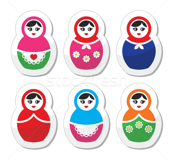 Russian doll, retro babushka vector icons set Stock photo © RedKoala