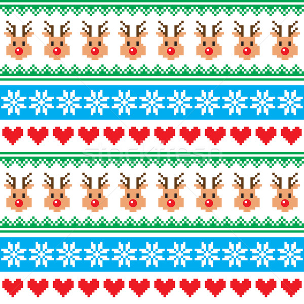 Christmas pattern with reindeer pattern - scandynavian sweater style Stock photo © RedKoala