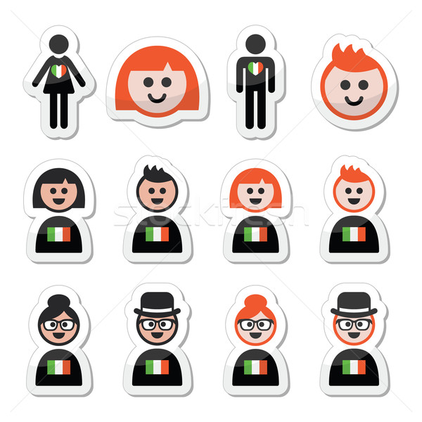 St Patricks Day, irish poeple with flags and ginger hair icon Stock photo © RedKoala