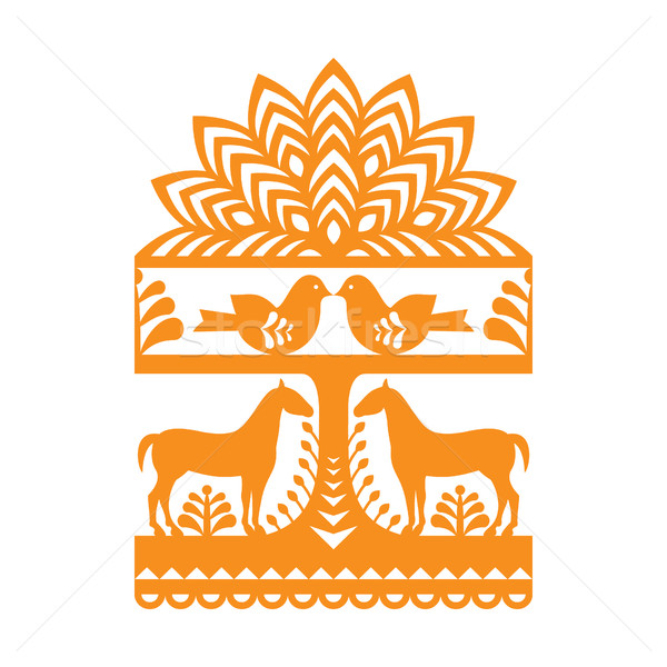 Seamless Polish folk art orange pattern Wycinanki Kurpiowskie - Kurpie Papercuts Stock photo © RedKoala