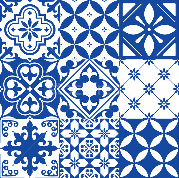 Spanish tiles, Moroccan tiles design, seamless navy blue pattern   Stock photo © RedKoala