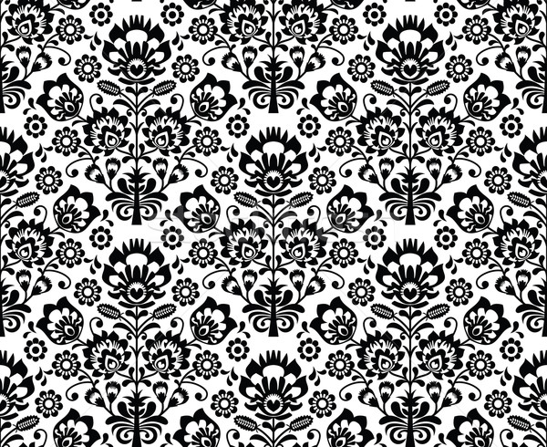 Seamless floral polish pattern - ethnic background in black and white Stock photo © RedKoala