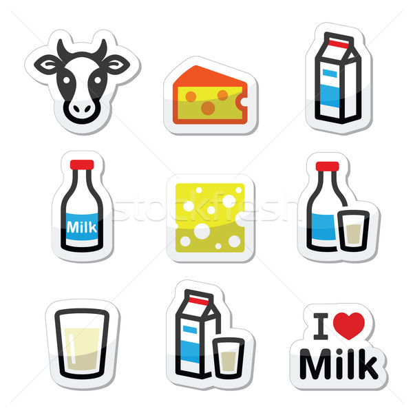 Dairy products - milk, cheese vector icons set Stock photo © RedKoala