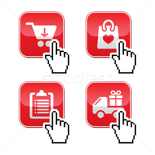 Cumpărături butoane set cursor mână icoană Imagine de stoc © RedKoala