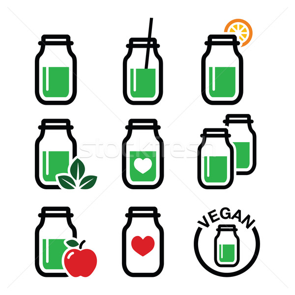 Green shake, green smoothie jar icons set    Stock photo © RedKoala