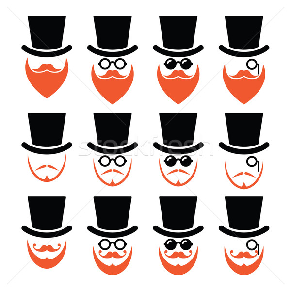 Man in hat with ginger beard and glasses icons set Stock photo © RedKoala