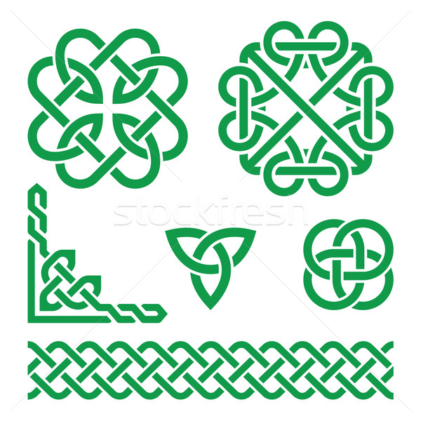 Stock photo: Celtic green Irish knots, braids and patterns  