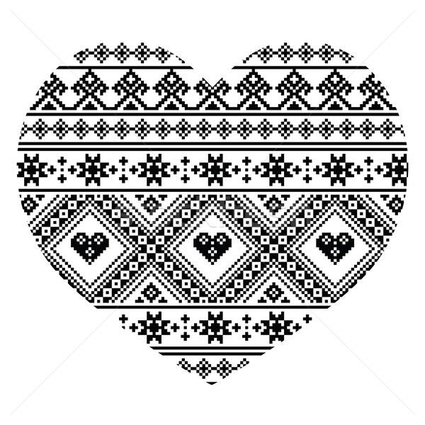 Traditional black Ukrainian or Belarusian folk art heart pattern - Valentine's Day Stock photo © RedKoala