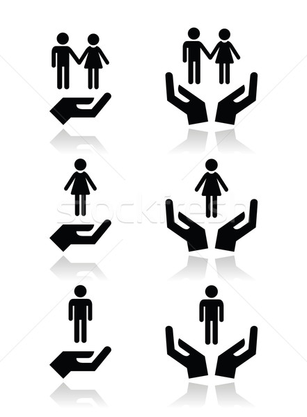 Stock photo: Man, woman and couples with hands icons set