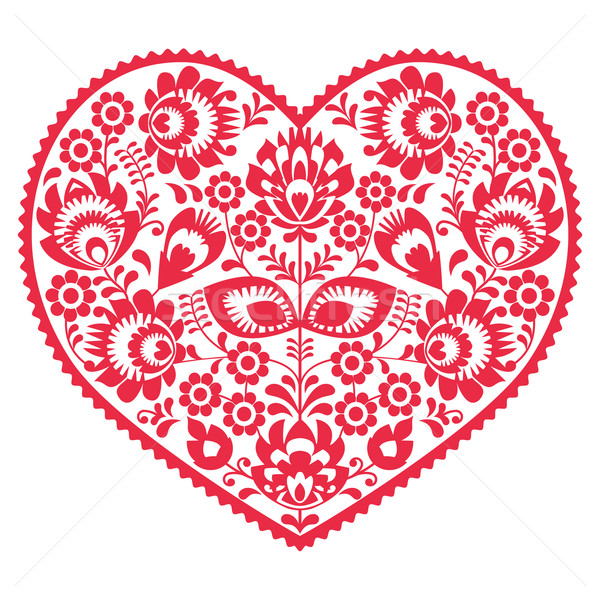 Valentines Day folk art red heart - Polish pattern Wzory Lowickie, Wycinanki Stock photo © RedKoala