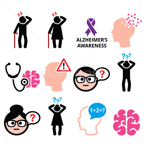 Seniors health - Alzheimer's disease and dementia, memory loss icons set Stock photo © RedKoala