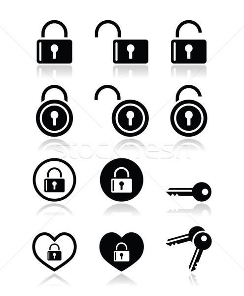 Stock photo: Padlock, key vector icons set