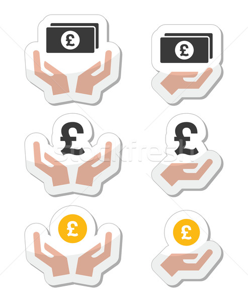 Hands with pound banknote, coin vector icons set     Stock photo © RedKoala