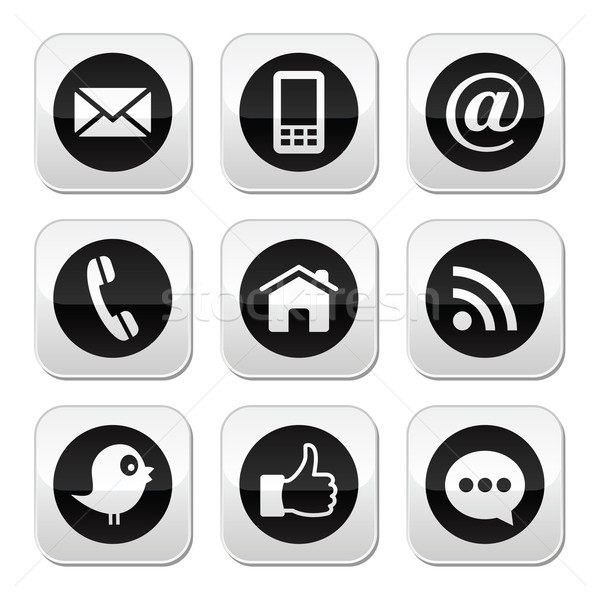 Contact, web, blog and social media buttons - twitter, facebook, rss Stock photo © RedKoala