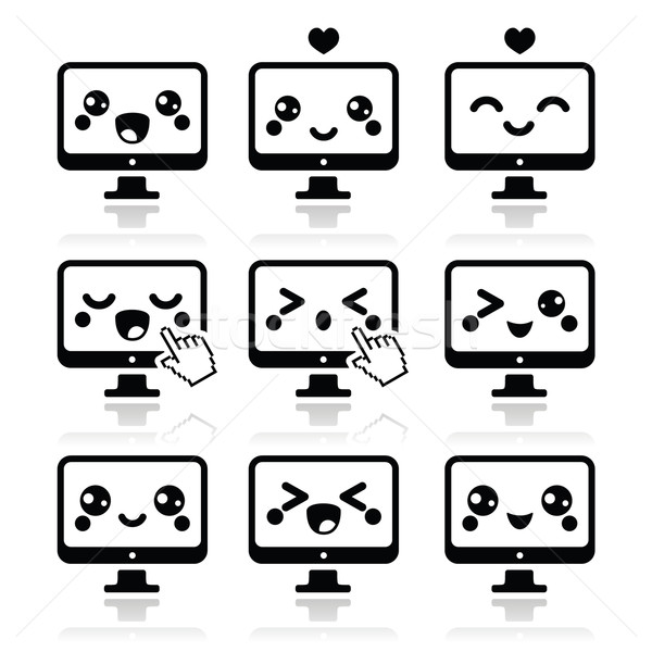 Japonez drăguţ kawaii pictograme de calculator set Imagine de stoc © RedKoala