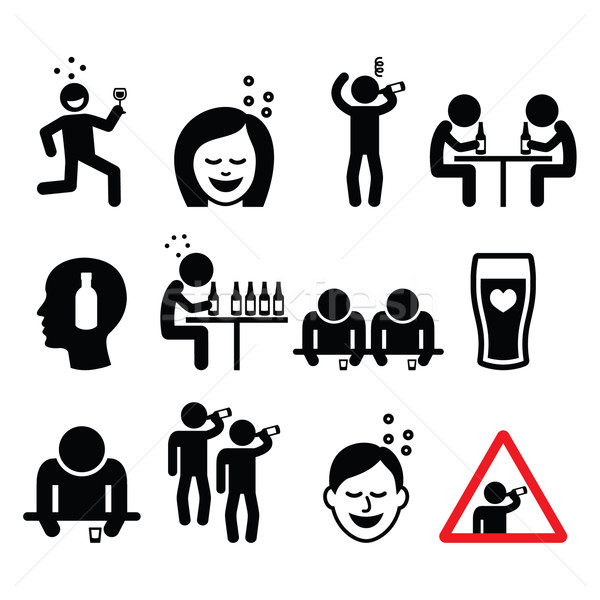 Drunk man and woman, people drinking alcohol icons set  Stock photo © RedKoala