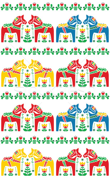 Swedish Dala or Daleclarian horse seamless folk art pattern  Stock photo © RedKoala