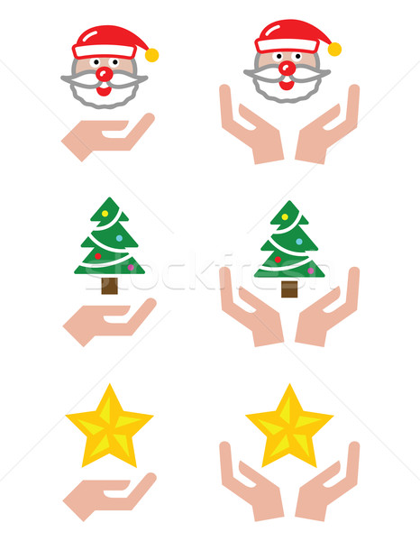 Foto stock: Mãos · natal · ícones · papai · noel · árvore · estrela