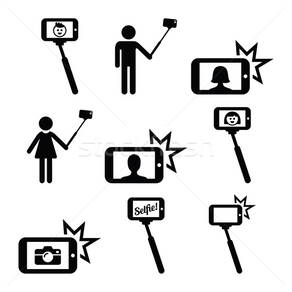 Selfie stick with mobile or cell phone icons set  Stock photo © RedKoala