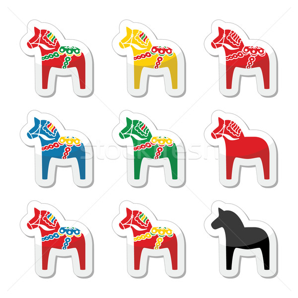 Swedish dala horse vector icons set Stock photo © RedKoala