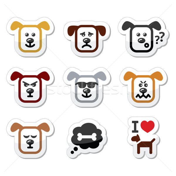 Dog icons set - happy, sad, angry isolated on white Stock photo © RedKoala