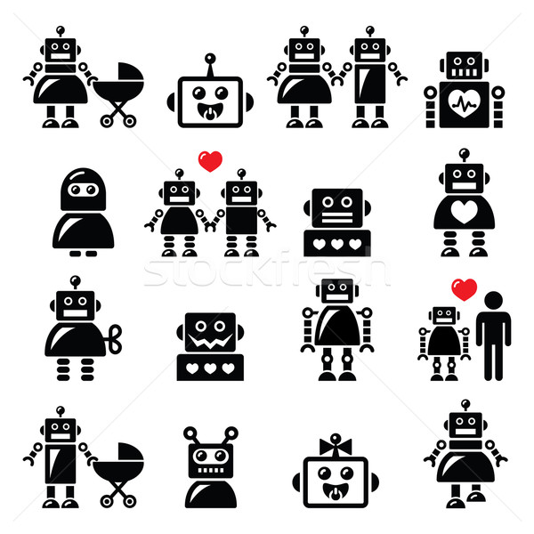 Robot family, female, baby robot icons set  Stock photo © RedKoala
