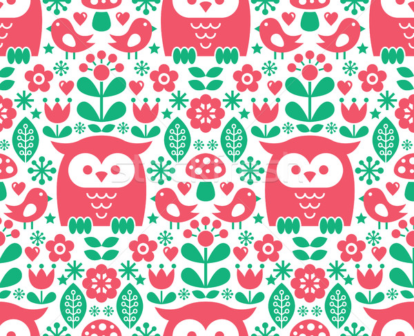 Stock photo: Seamless Scandinavian pattern, Nordic folk art - inspired by traditional Finnish and Swedish designs