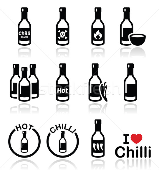 Hot chilli sauce bottle icons set  Stock photo © RedKoala