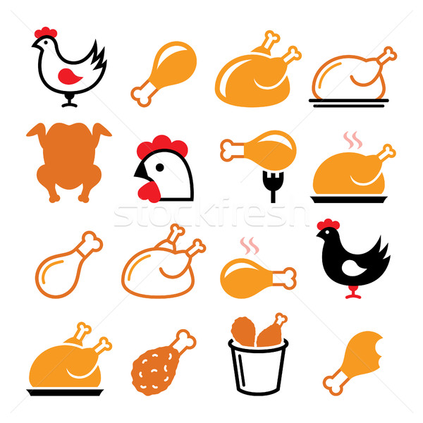 Chicken, fried chicken legs - food icons set  Stock photo © RedKoala