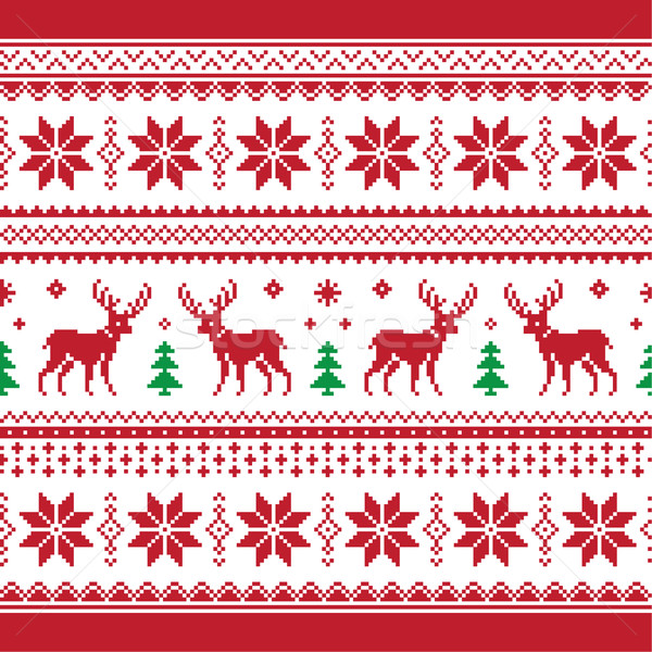 Christmas and Winter knitted seamless pattern or card with deer - scandynavian style Stock photo © RedKoala