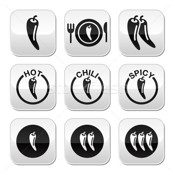 Chili peppers, hot and spicy food buttons set Stock photo © RedKoala