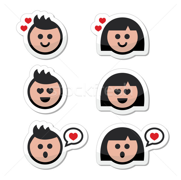 Stock photo: Man and woman in love, valentine's icons set