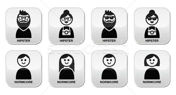 Hipster and normcore trend, style - man and woman buttons Stock photo © RedKoala