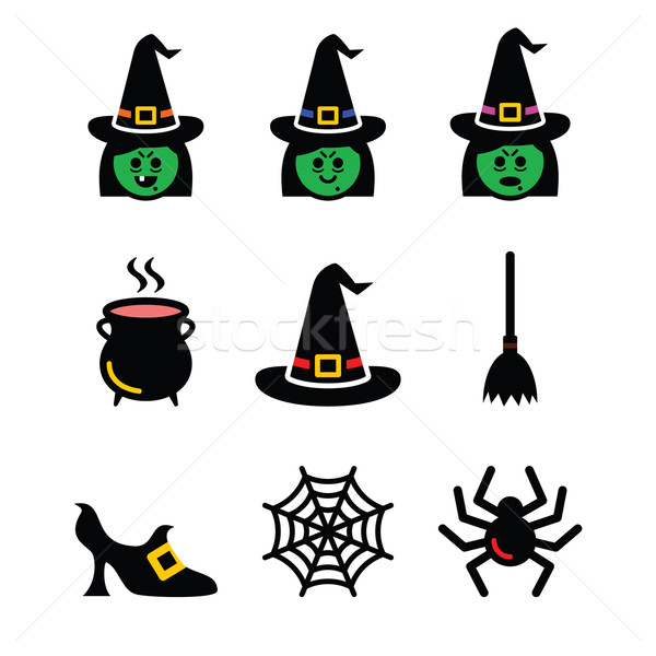 Witch Halloween vector icons set Stock photo © RedKoala