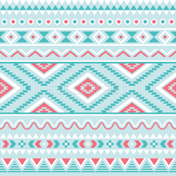 Tribal seamless pattern, aztec blue and pink background Stock photo © RedKoala