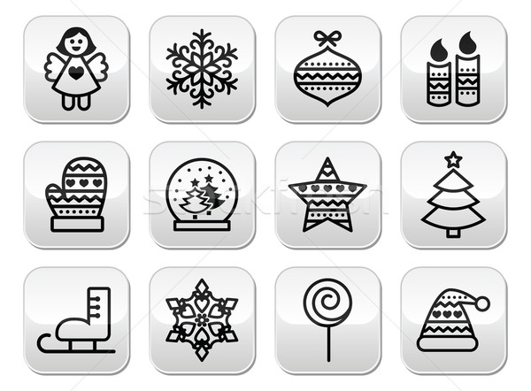 Christmas buttons with stroke - Xmas tree, angel, snowflake  Stock photo © RedKoala
