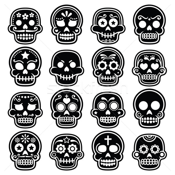 Halloween, Mexican sugar skull, Dia de los Muertos - cartoon icons Stock photo © RedKoala