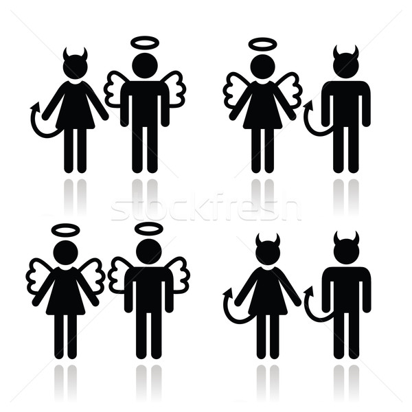 	 Couples devil and angel man and woman icons set  Stock photo © RedKoala