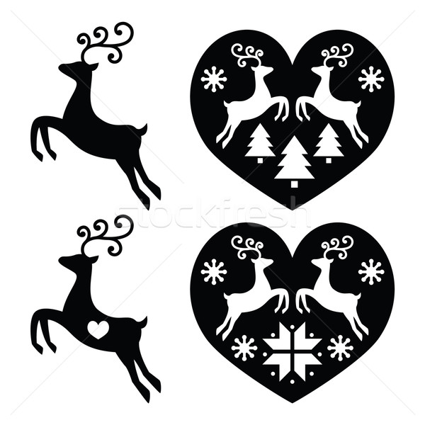  Reindeer, deer jumping, Christmas icons set  Stock photo © RedKoala