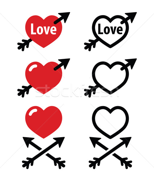 Stock photo: Hearts with arrow, love, valentines icons set