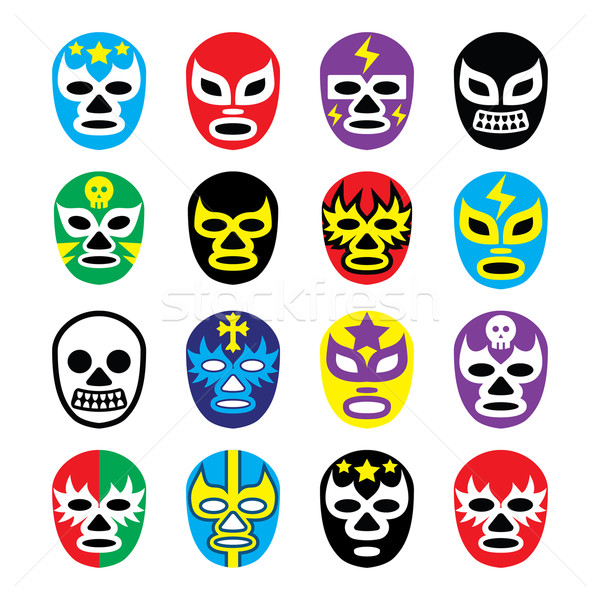 Stockfoto: Mexicaanse · worstelen · maskers · iconen · vector