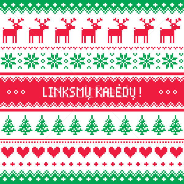 Linksmu Kaledu - Merry Christmas greetings card in Lithuanian - winter pattern style with reindeer  Stock photo © RedKoala