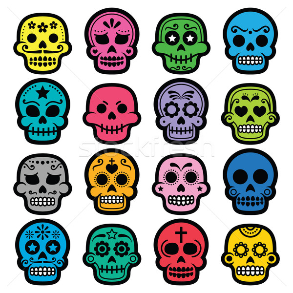 Halloween, Mexican sugar skull, Dia de los Muertos - cartoon icons Stock photo © RedKoala