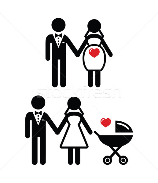 Ciąży oblubienicy ikona wózki dla dzieci wektora ślub Zdjęcia stock © RedKoala