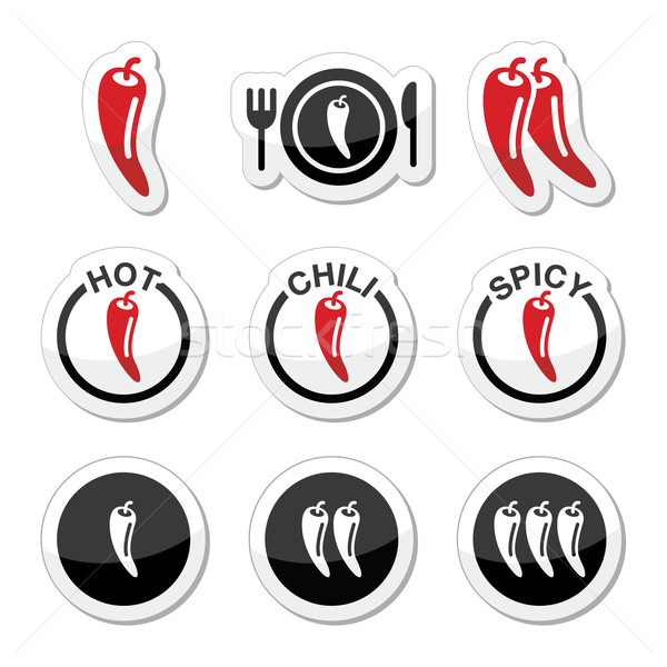 Chili peppers, hot and spicy food icons set Stock photo © RedKoala