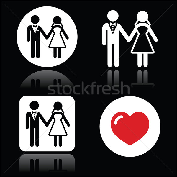 Wedding married couple white icon set on black Stock photo © RedKoala
