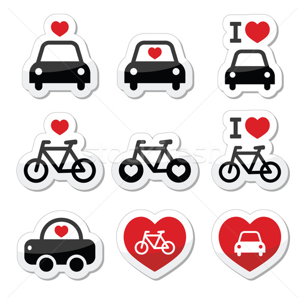 Stock photo: I love cars and bikes icons set