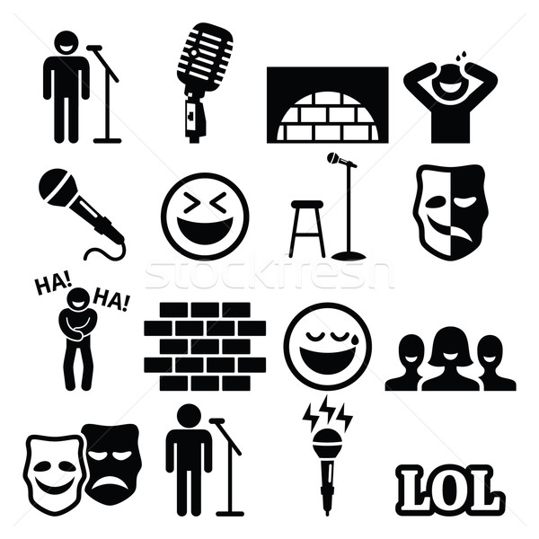 Stock photo: Stand up comedy, entertainment, people laughing icons set 