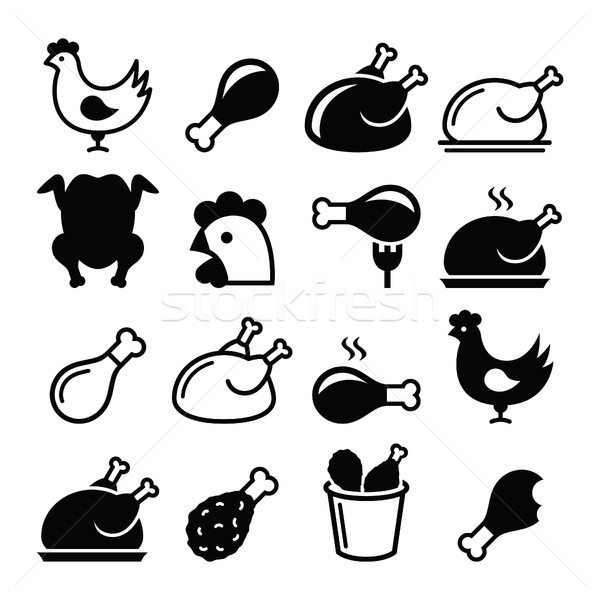 Chicken, fried chicken legs - food icons set  Stock photo © RedKoala