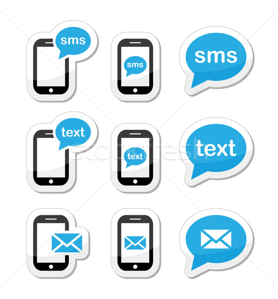 Mobil sms szöveges üzenet posta ikon szett címkék Stock fotó © RedKoala